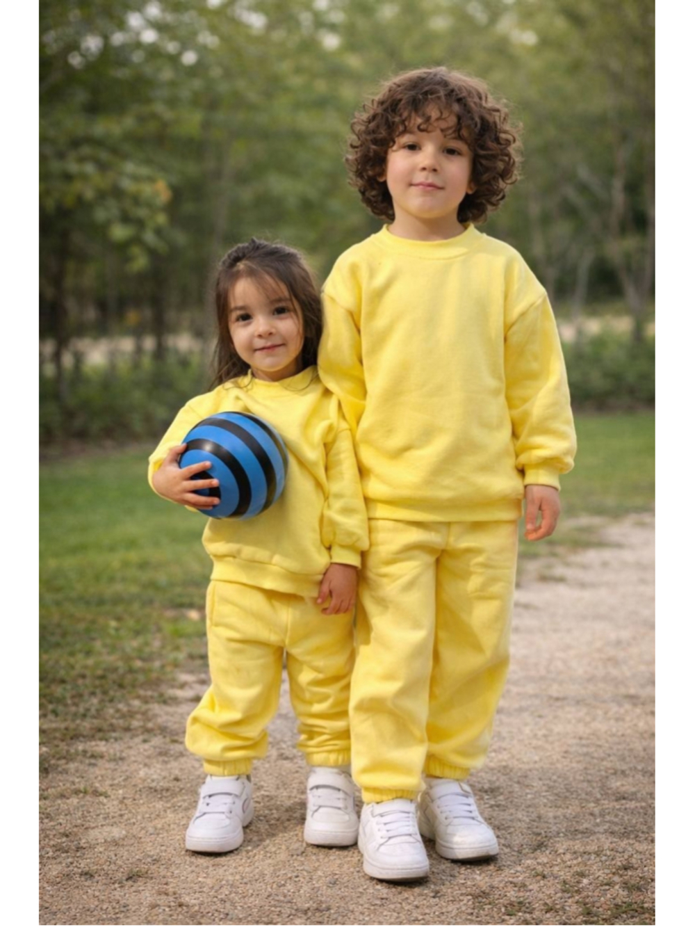 Kids Fleece-Lined Butter Yellow Thick Sweatshirt Sweatpants Set 7T 100% Cotton